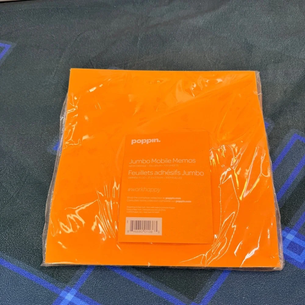 Poppin Jumbo Mobile Memos Neon Orange Sticky Notes Pad 8.5x8.5 100 Sheets NIP